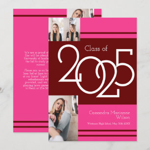 Aankondiging Afstuderen Maroon Pink School Colors