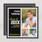 Aankondiging afstuderen met 3 zwarte foto's Gold (Voorkant / Achterkant)