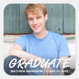Aankondiging Afstuderen Modern Cool Foto Vierkante Sticker