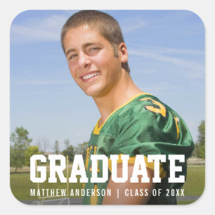 Aankondiging Afstuderen Modern Sporty Foto Vierkante Sticker