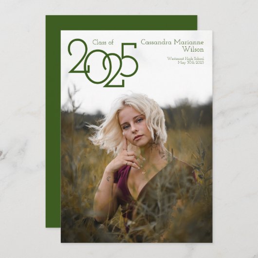 Aankondiging Afstuderen moderne groene foto (Voorkant / Achterkant)