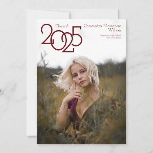 Aankondiging Afstuderen moderne maroon foto (Voorkant)