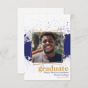 Aankondiging Afstuderen Navy & Gold Funky Splat