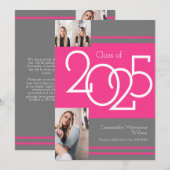 Aankondiging Afstuderen roze grijze schoolkleuren (Voorkant / Achterkant)