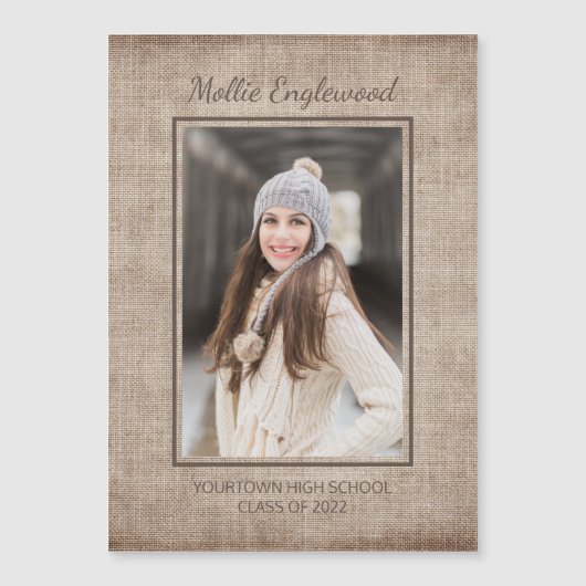 Aankondiging Afstuderen Rustic Brown Burlap Linen (Voorkant)