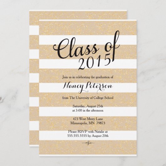 Aankondiging afstuderen - Taupe en Gold Glitter (Voorkant / Achterkant)