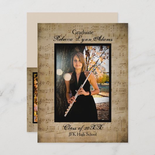 Aankondiging Afstuderen voor vel muziek - Postkaar (Voorkant / Achterkant)