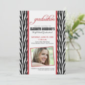 Aankondiging Afstuderen Zebra Print (rood) (Staand voorkant)