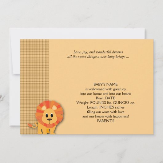 Aankondiging Baby Butterscotch Lion (Voorkant)