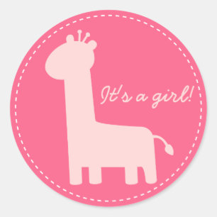 Aankondiging baby meisje - Roze giraffe silhouet Ronde Sticker