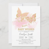 Aankondiging Baby shower peach Butterfly (Voorkant)