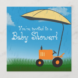 Aankondiging Baby shower trekker: Oranje tractor