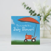 Aankondiging Baby shower trekker: Red Tractor (Staand voorkant)