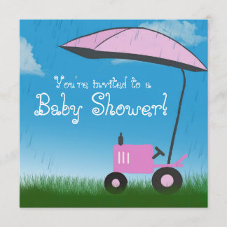 Aankondiging Baby shower trekker: Roze tractor