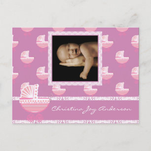 Aankondiging babymeisje - Roze babybuggy