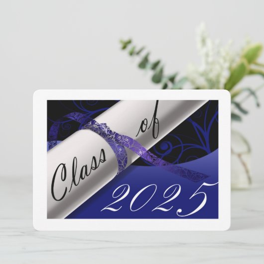 Aankondiging blauw en wit Afstuderen (Staand voorkant)