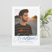 Aankondiging blauw handgeschreven foto-Afstuderen (Staand voorkant)