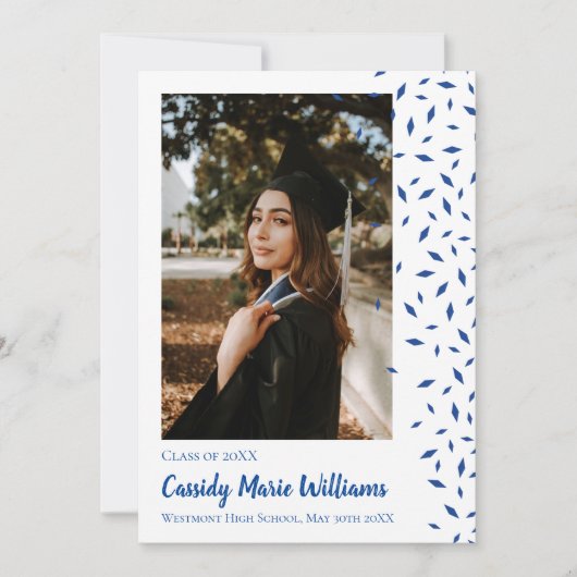 Aankondiging blauw wit Confetti Afstuderen (Voorkant)