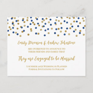 Aankondiging blauwe goudConfetti Verloving