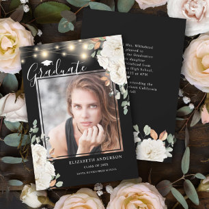 Aankondiging Floral Photo Black Afstuderen