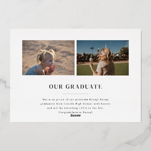 Aankondiging folie Swirl Serif Photo Afstuderen (Achterkant)