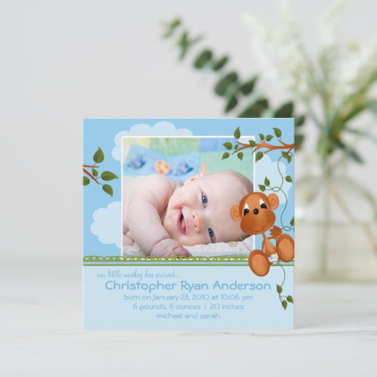 Aankondiging foto jongetje kleine aap baby (Staand voorkant)