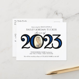 Aankondiging Fotoblauw Afstuderen Modern 2022 Briefkaart