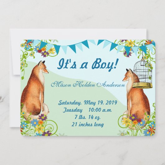 Aankondiging  Fox Bunting Garden Baby Boy (Voorkant)