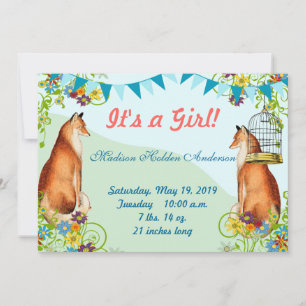 Aankondiging Fox Bunting Garden Baby Girl
