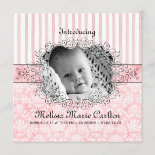 Aankondiging geboorte Damask & Stripe Baby Girl