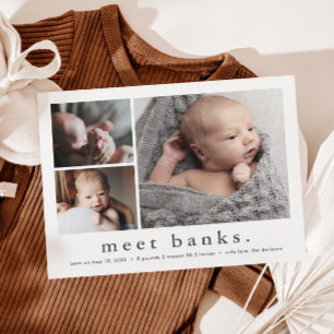 Aankondiging geboorte foto-Collage Baby op moderne Briefkaart