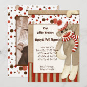 Aankondiging geboorte jongetje met sokken aap (Voorkant / Achterkant)