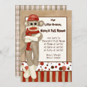 Aankondiging geboorte jongetje met sokken aap (Voorkant / Achterkant)