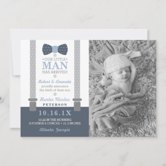 Aankondiging geboorte kleine man, Blauw, Grijs (Voorkant)