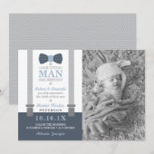 Aankondiging geboorte kleine man, Blauw, Grijs (Voorkant / Achterkant)
