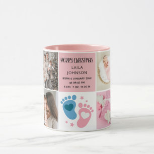 Aankondiging geboorte Personaliseer 8 Foto kerst Mok