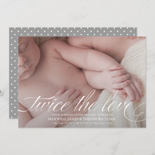 Aankondiging geboorte tweeling Dubbel de liefde (Voorkant / Achterkant)