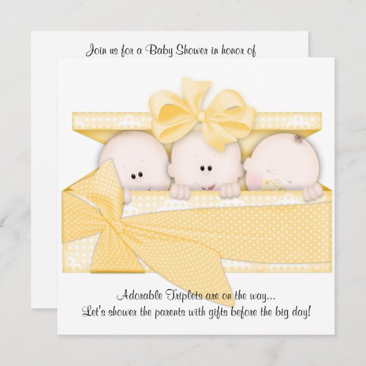 Aankondiging gele triplet Baby shower-uitnodiging (Voorkant / Achterkant)