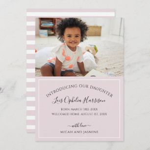 Aankondiging goedkeuring Blush Pink and White Stri