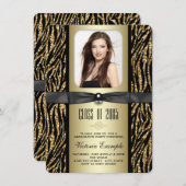 Aankondiging Gold Glitter Zebra Afstuderen (Voorkant / Achterkant)