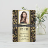Aankondiging Gold Glitter Zebra Afstuderen (Staand voorkant)