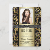 Aankondiging Gold Glitter Zebra Afstuderen (Voorkant)