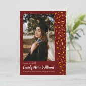 Aankondiging gouden maroon Confetti Afstuderen (Staand voorkant)