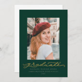 Aankondiging groene en Gold Script Afstuderen (Voorkant / Achterkant)