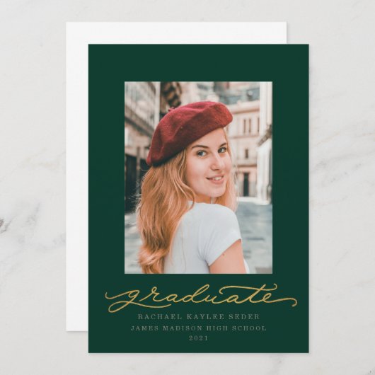 Aankondiging groene en Gold Script Afstuderen (Voorkant / Achterkant)