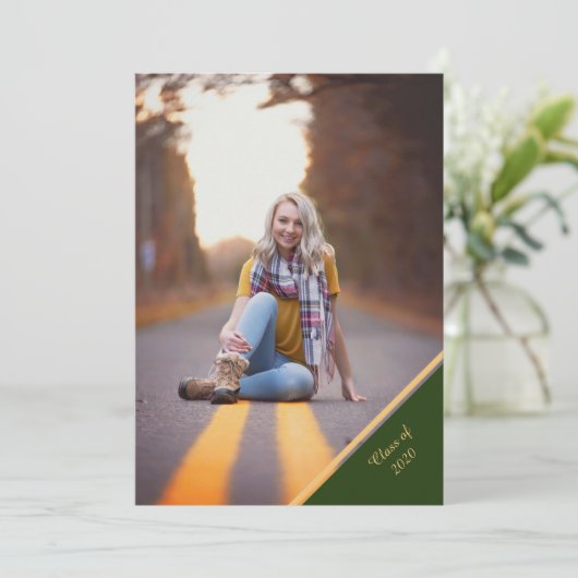 Aankondiging groene en gouden foto-Afstuderen (Staand voorkant)