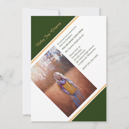 Aankondiging groene en gouden foto-Afstuderen (Achterkant)