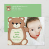Aankondiging groene Teddy Bear Birth Briefkaart (Voorkant / Achterkant)