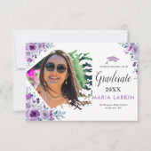 Aankondiging lila Floral Photo Afstuderen (Voorkant)