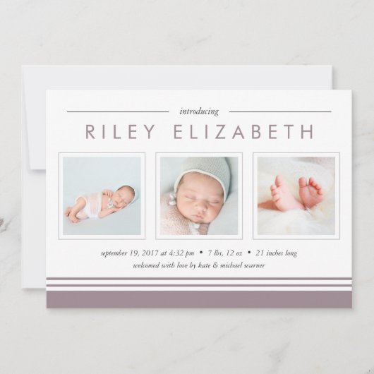 Aankondiging Metro Stripe Birth | Berry (Voorkant)